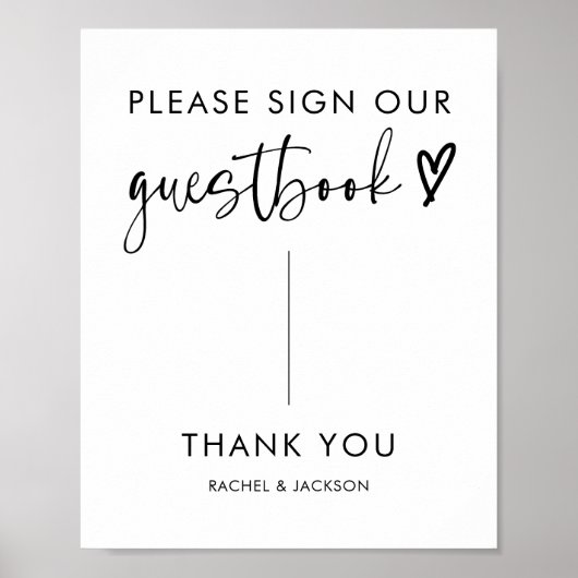 Modernes Boho Script Wedding Gästebuch-Zeichen Poster (Vorne)