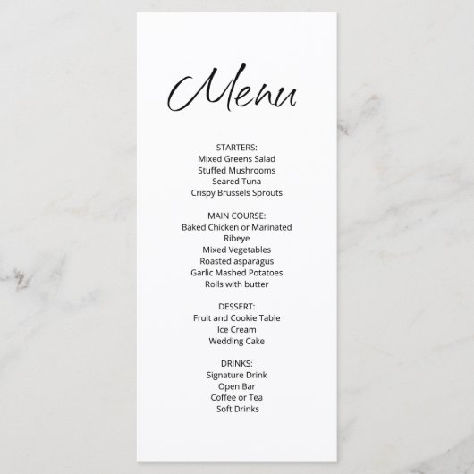 Modernes Boho Simple Wedeption Dinner Menükarte (Vorderseite)