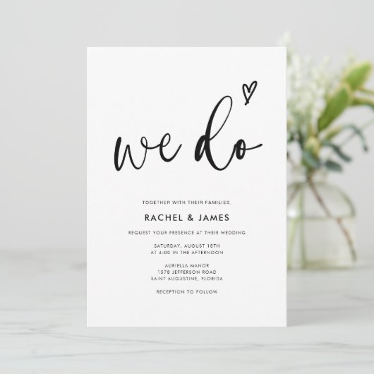 Modernes Boho Skript machen wir QR Code Hochzeit Einladung (Stehend Vorderseite)