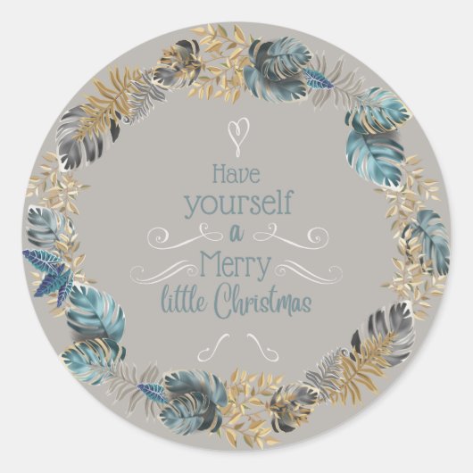Modernes Boho Tropical Christmas Wreath Runder Aufkleber (Vorderseite)