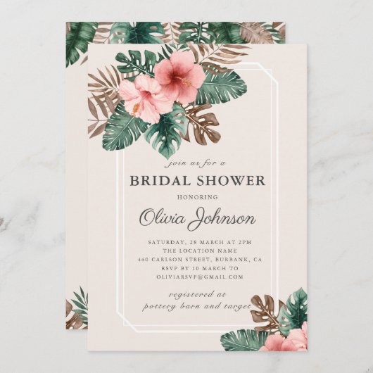 Modernes Boho tropisches Brautparty Einladung (Vorne/Hinten)