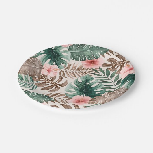 Modernes Boho Wasserfarbe Tropisch Botanisch  Pappteller (Schrägansicht)