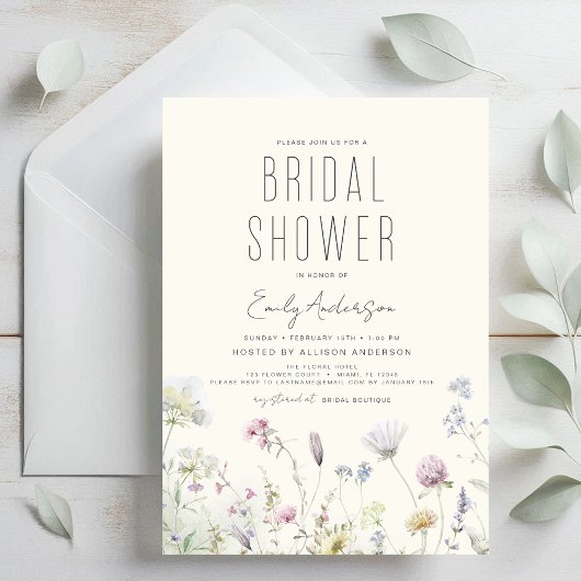 Modernes Boho Wildblume Brautparty Elegante Einladung