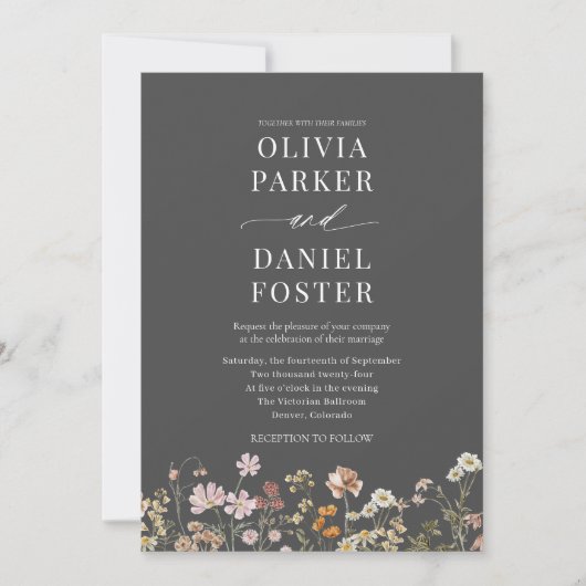 Modernes Boho Wildblume QR Code Foto Hochzeit Einladung (Vorderseite)