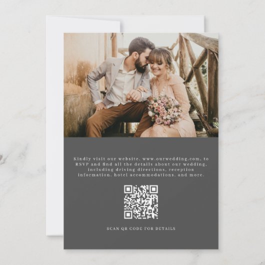 Modernes Boho Wildblume QR Code Foto Hochzeit Einladung (Rückseite)
