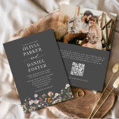 Modernes Boho Wildblume QR Code Foto Hochzeit Einladung