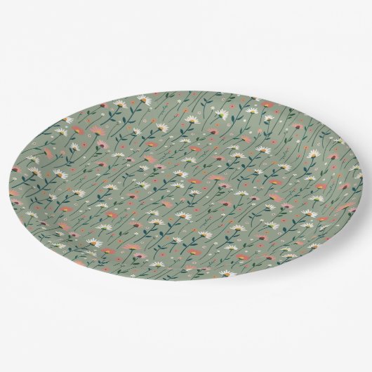 Modernes Boho Wildblume Sage Baby in Blütendusche Pappteller (Schrägansicht)