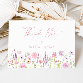 Modernes Boho Wildblume Script-Brautparty Dankeskarte