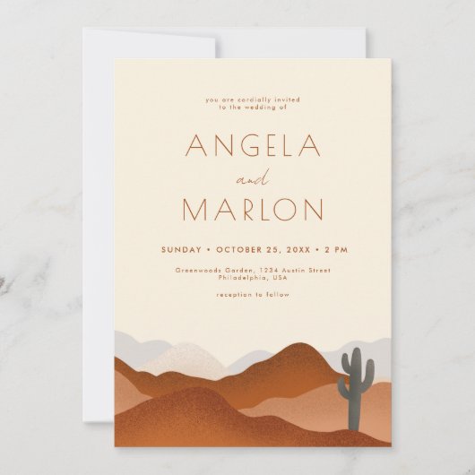 Modernes Boho-Wüstengebirge Hochzeitsarsch-Foto Einladung (Vorderseite)