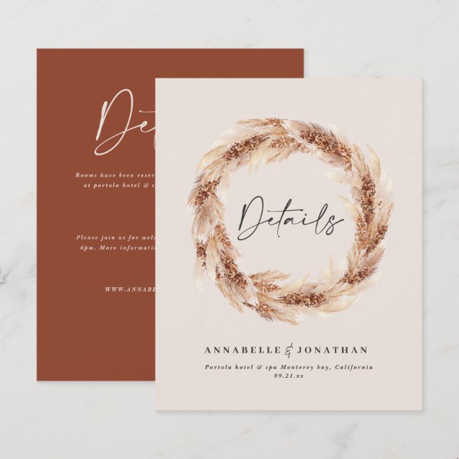 Modernes Bohoballenpampas-Gras Hochzeitsdetails (Vorne/Hinten)