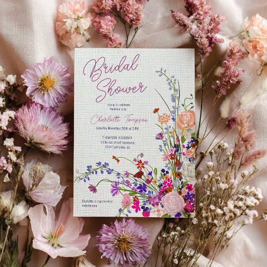 Modernes bohobisches Wildblumen Aquarell Brautpart Einladung