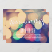 Modernes Bokeh Lights Retirement Party Einladung (Vorne/Hinten)
