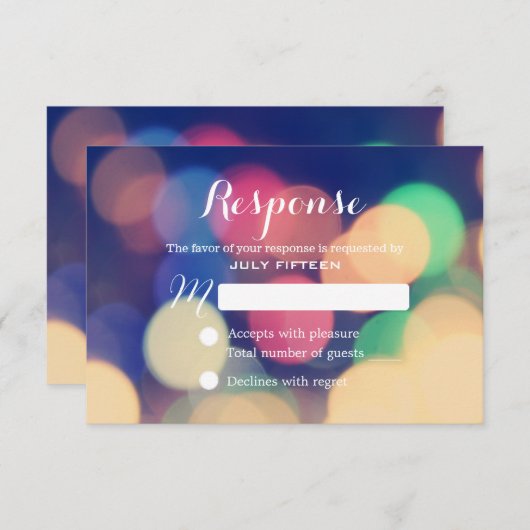 Modernes Bokeh Lights Wedding RSVP (Vorne/Hinten)