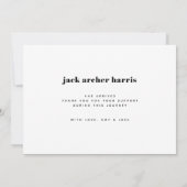 Modernes Bold Baby Birth Ankündigung (Rückseite)