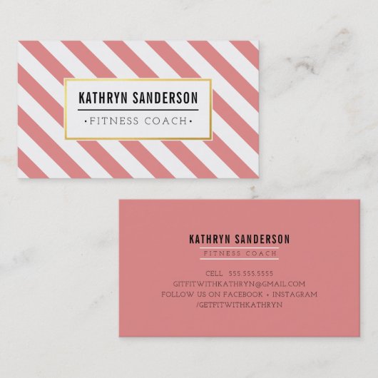 MODERNES BOLD-Streifen goldenes Logo Emblem Korall Visitenkarte (Vorne/Hinten)