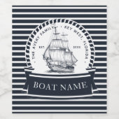 Modernes Boot Nautic Blue Weinetikett (Einzelnes Label)