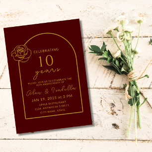 Modernes Bordeaux und Gold 10. Hochzeitstag Einladung