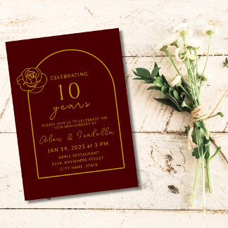Modernes Bordeaux und Gold 10. Hochzeitstag Einladung