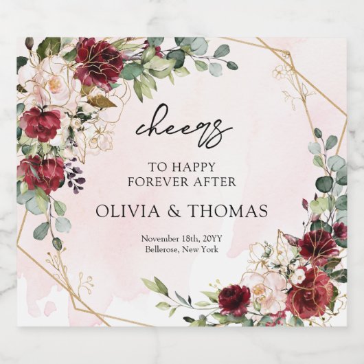 Modernes bordeauxfarbenes, goldfarbenes, geometris alkoholflaschenetikett (Einzelnes Label)