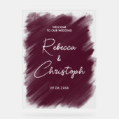 Modernes bordeauxfarbenes Hochzeitsgrün Acrylschild (Vorderseite)