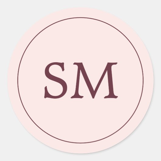 Modernes Borgundy Blush Pink Wedding Monogram Runder Aufkleber (Vorderseite)