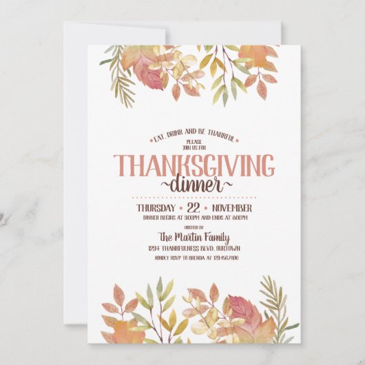 Modernes Botanisches Abendessen im Aquarell Ernted Einladung (Vorderseite)