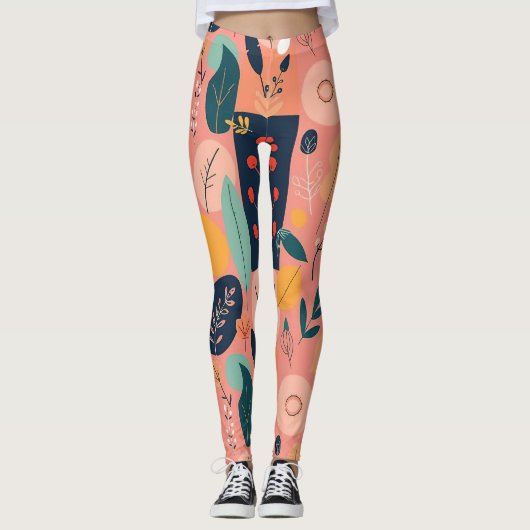 Modernes botanisches Abstraktes Muster Leggings (Vorderseite)