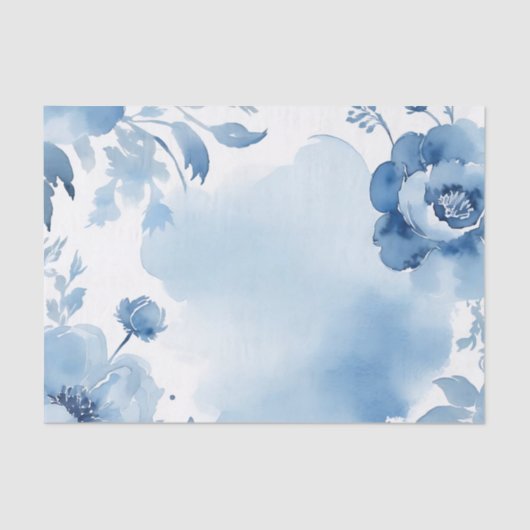 Modernes botanisches Aquarellblau Seidenpapier (Vorderseite)