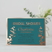 Modernes botanisches Blätter Brautparty Folieneinladung (Stehend vorne)