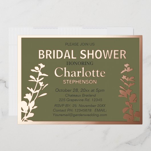 Modernes botanisches Blätter Brautparty Folieneinladung (Briefumschlag)