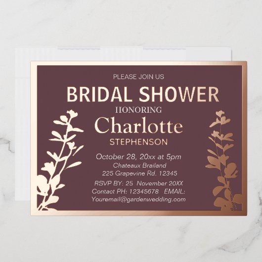 Modernes botanisches Blätter Brautparty Folieneinladung (Briefumschlag)