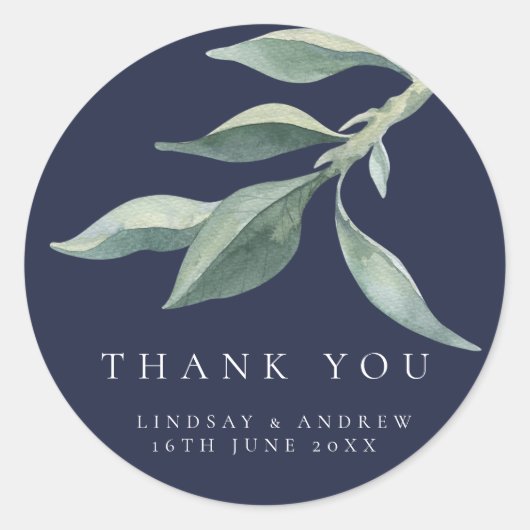 Modernes botanisches Blätter Gastgeschenk Hochzeit Runder Aufkleber (Vorderseite)