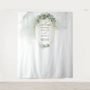 Modernes botanisches Blattgold, ovale Umgebung Wandteppich