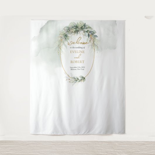 Modernes botanisches Blattgold, ovale Umgebung Wandteppich (Vorderseite)