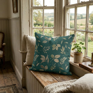 Modernes botanisches Blattmuster dunkles Teal Kissen