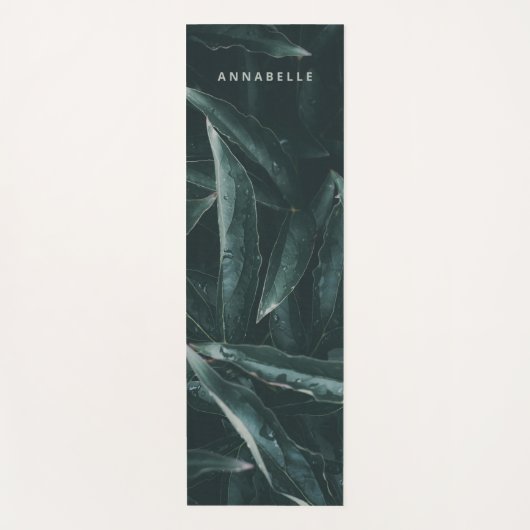 Modernes botanisches Blattwerk mit dunkelgrünem Bl Yogamatte (Vorderseite)