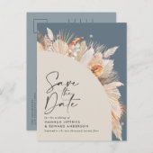 Modernes botanisches Blaupampasgras Save the Date Ankündigungspostkarte (Vorne/Hinten)