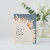 Modernes botanisches Blaupampasgras Save the Date Ankündigungspostkarte (Stehend Vorderseite)