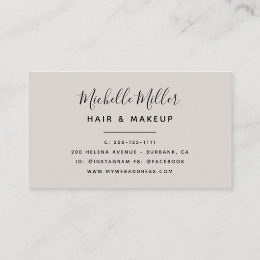 Modernes botanisches Blush Script-Haarmaske Visitenkarte (Rückseite)