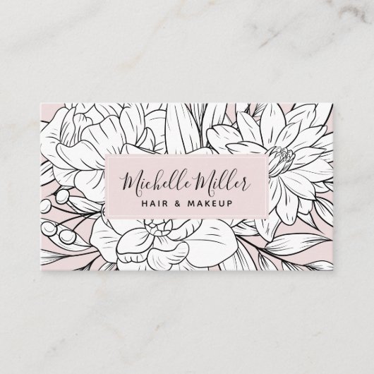 Modernes Botanisches Blush-Script Visitenkarte (Vorderseite)