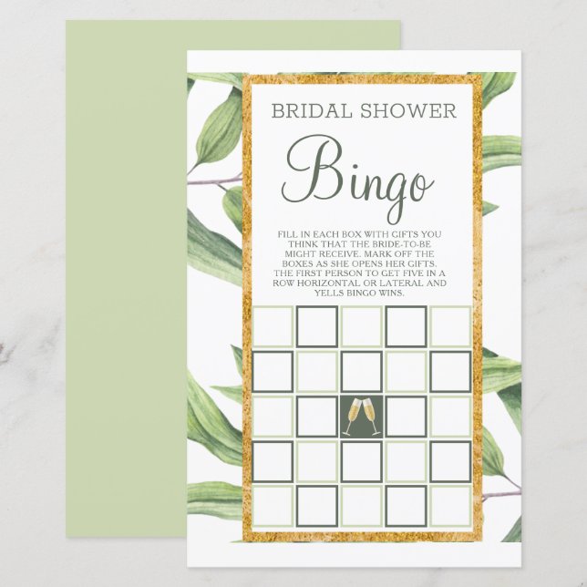 Modernes Botanisches Brautparty Bingo Game (Vorne/Hinten)