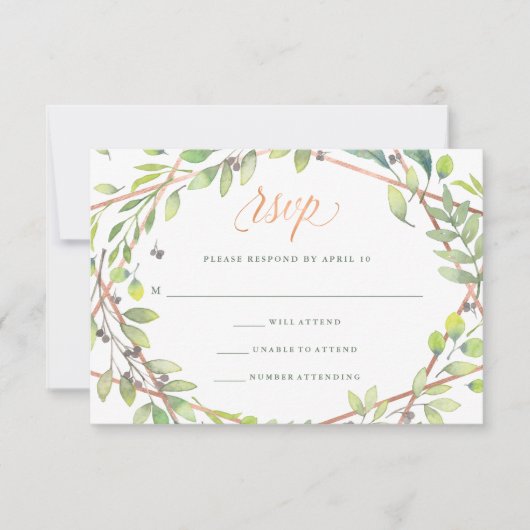 Modernes botanisches | Copper Look Wedding RSVP (Vorderseite)