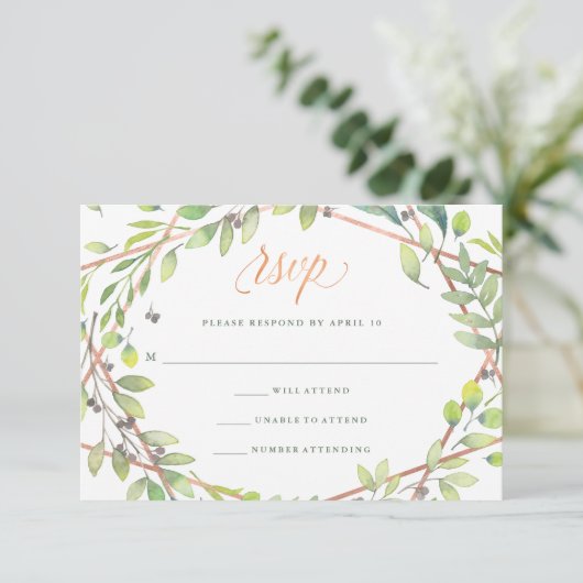 Modernes botanisches | Copper Look Wedding RSVP (Stehend Vorderseite)