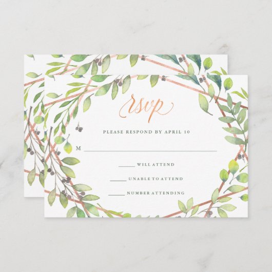 Modernes botanisches | Copper Look Wedding RSVP (Vorne/Hinten)