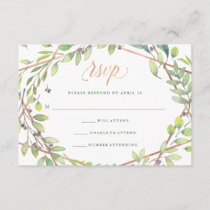 Modernes botanisches   Copper Look Wedding RSVP Karte