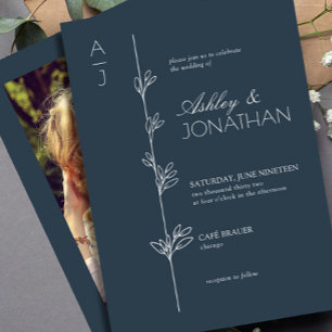 Modernes botanisches Divider Hochzeit eines navy-B Einladung
