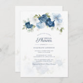 Modernes botanisches Dusty Blue Floral Brautparty Einladung (Vorne/Hinten)