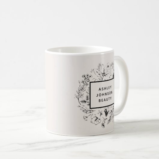 Modernes botanisches Erröten mit schwarzer Markenb Kaffeetasse (VorderseiteRechts)