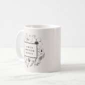 Modernes botanisches Erröten mit schwarzer Markenb Kaffeetasse (Vorderseite Links)