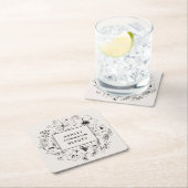 Modernes botanisches Erröten mit schwarzer Markenb Rechteckiger Pappuntersetzer (Vor Ort)